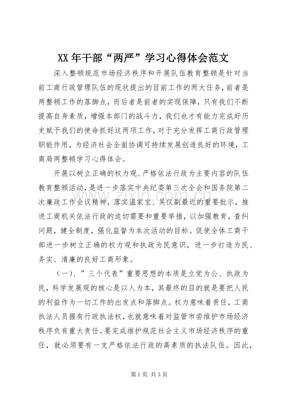 XX年干部“两严”学习心得体会范文.docx_第1页