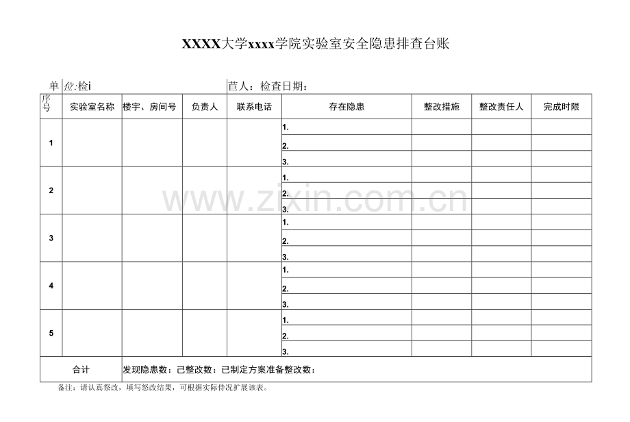 XXXX大学XXXX学院实验室安全隐患排查台账.docx_第1页