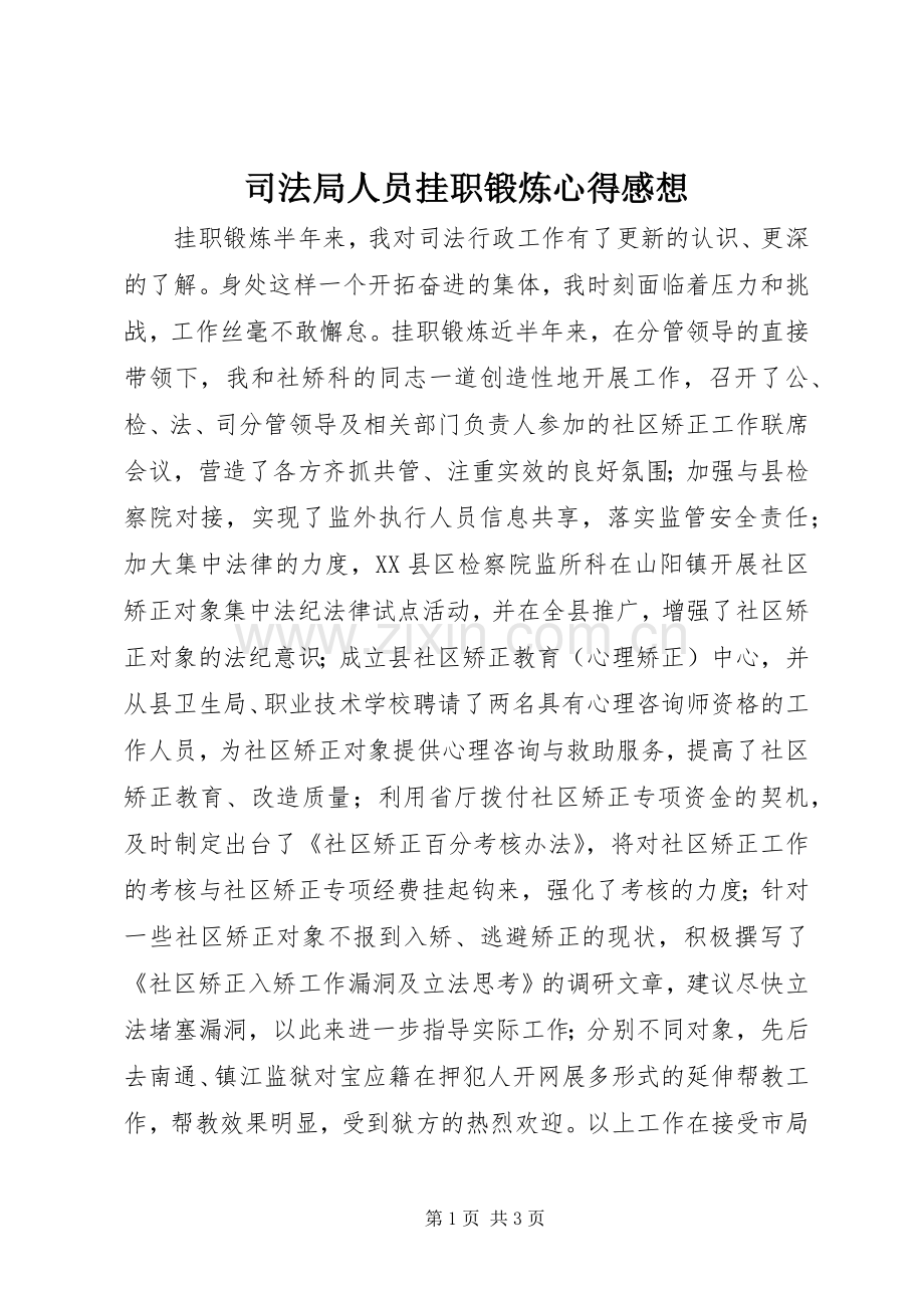 司法局人员挂职锻炼心得感想.docx_第1页