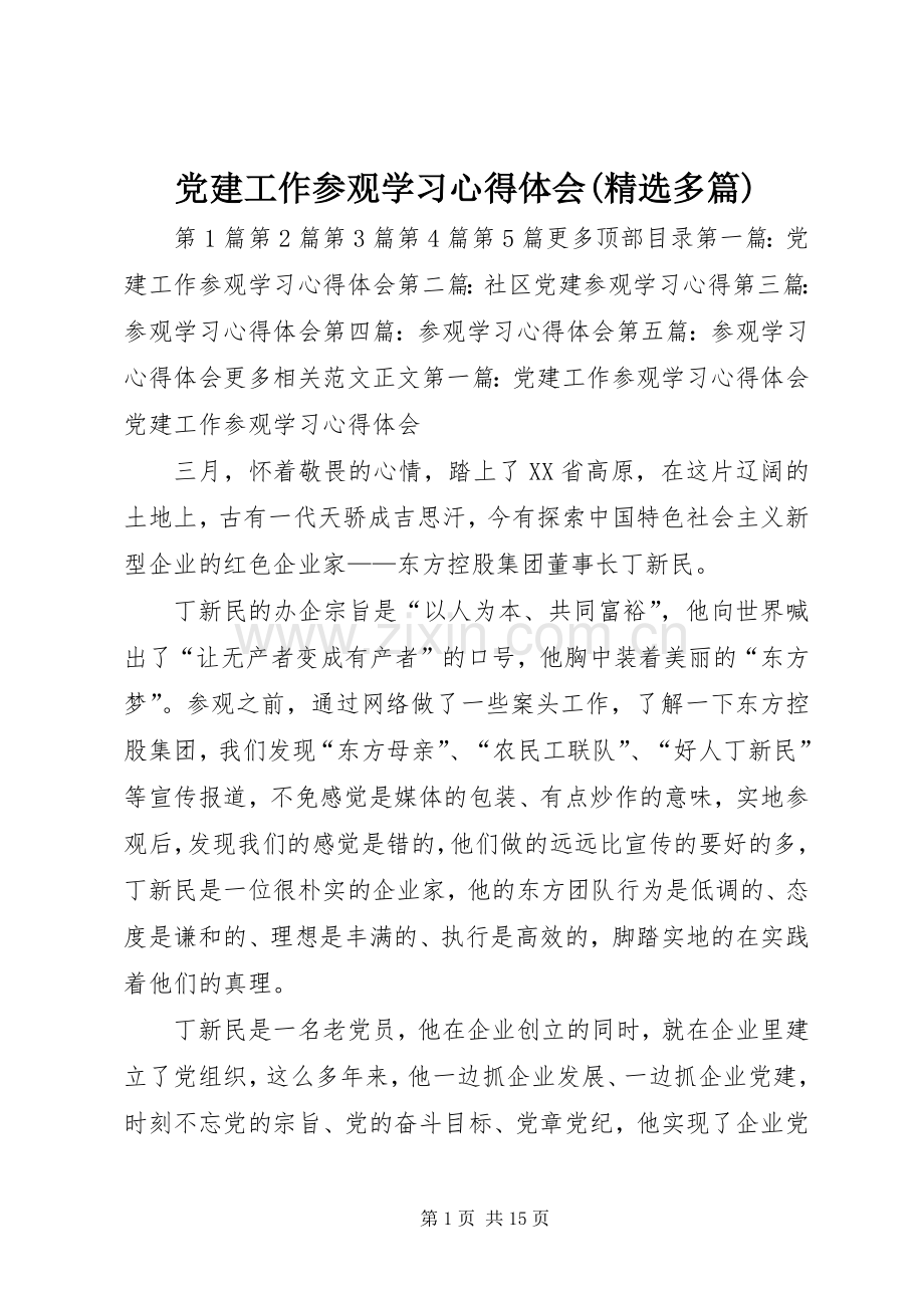 党建工作参观学习心得体会(多篇).docx_第1页