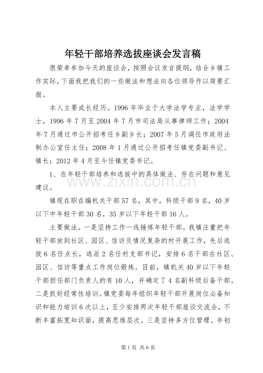 年轻干部培养选拔座谈会发言稿.docx_第1页