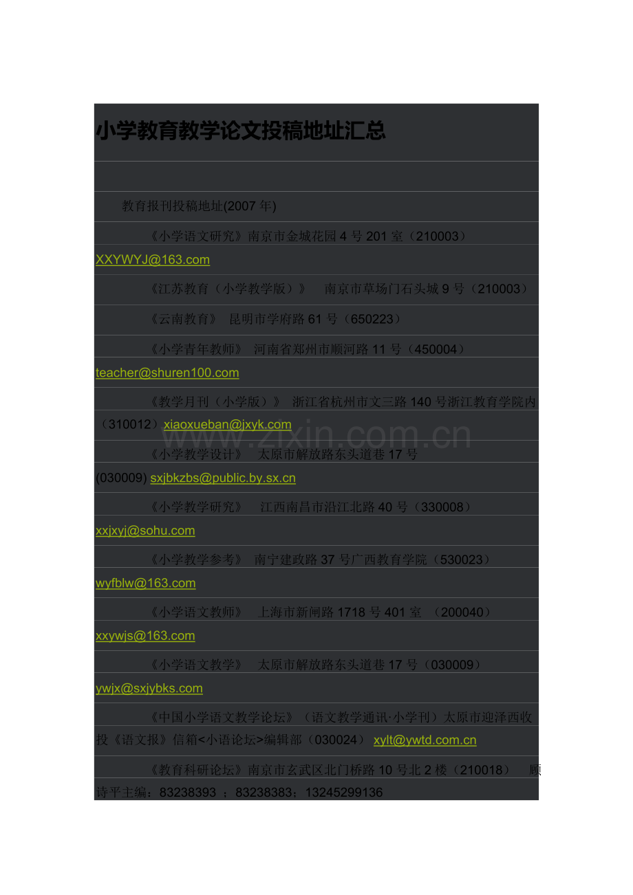 小学教育教学论文投稿地址汇总.doc_第1页