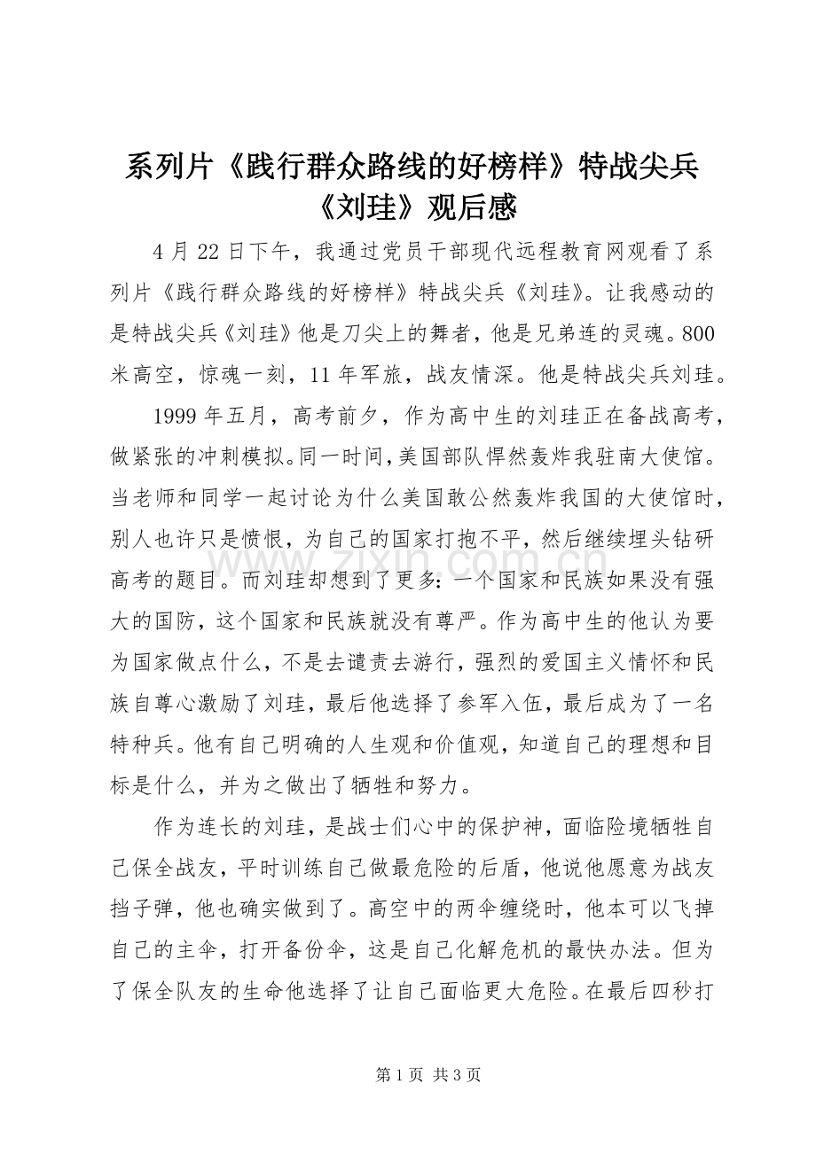 系列片《践行群众路线的好榜样》特战尖兵《刘珪》观后感.docx_第1页