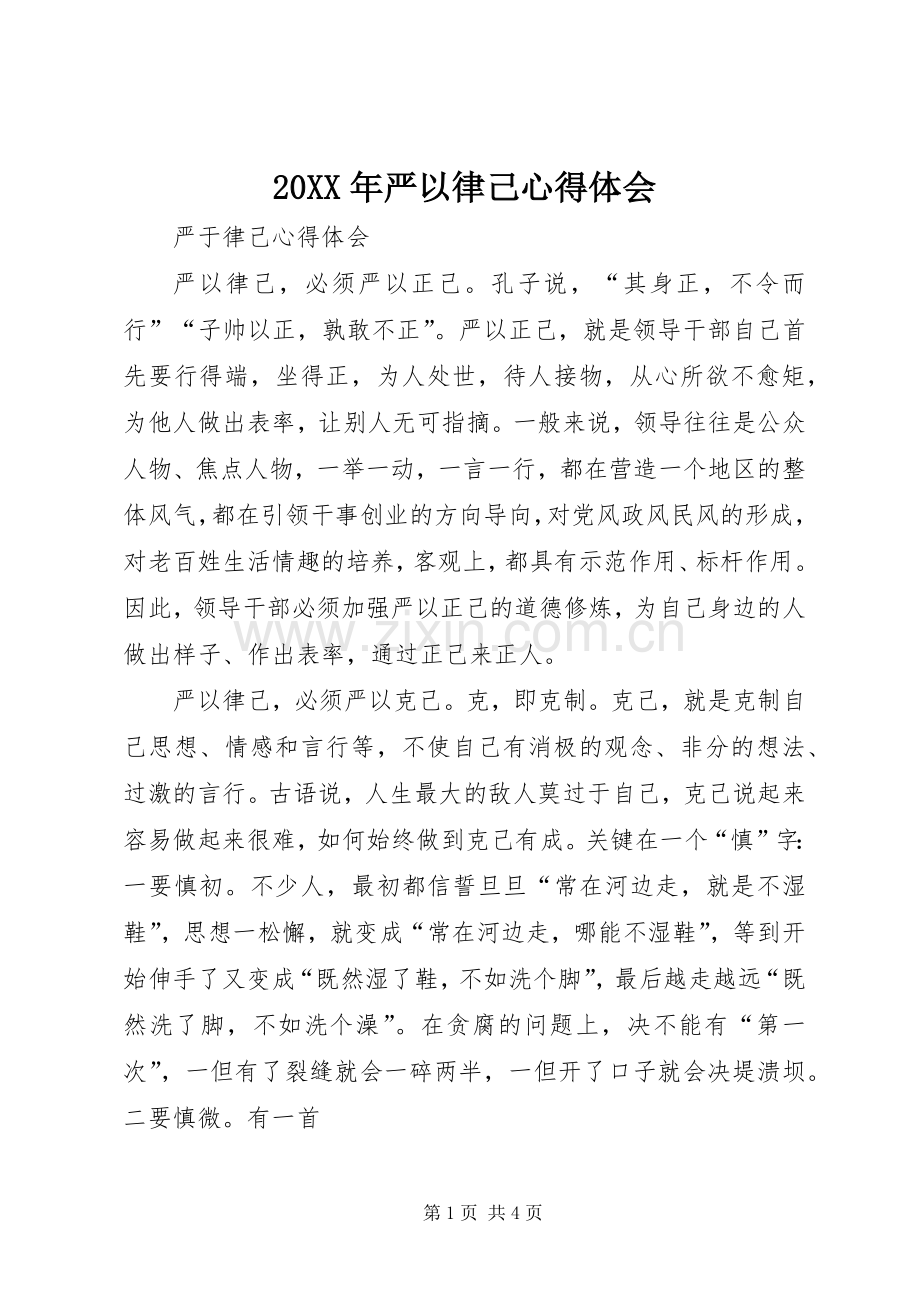 20XX年严以律己心得体会.docx_第1页