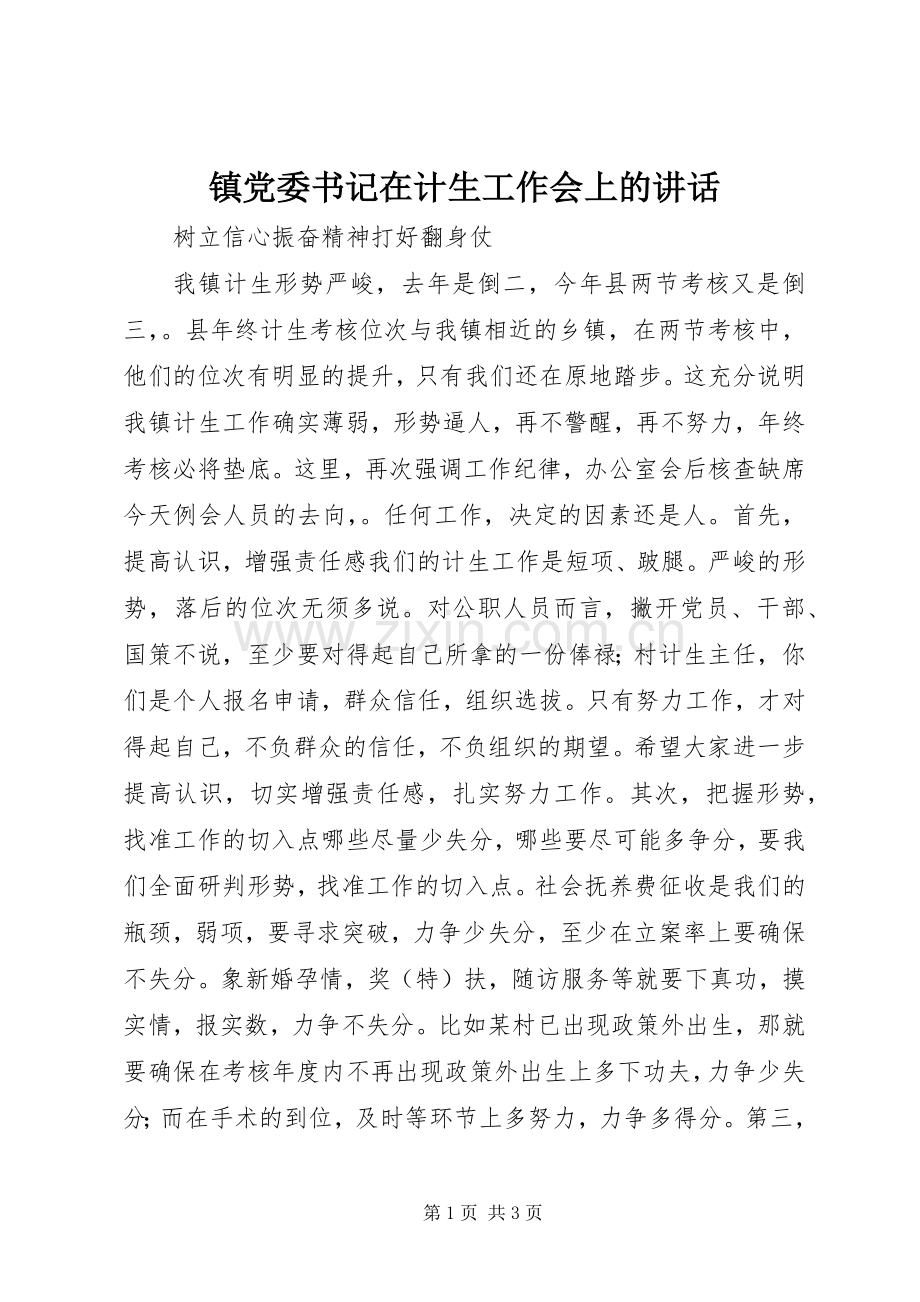 镇党委书记在计生工作会上的讲话.docx_第1页