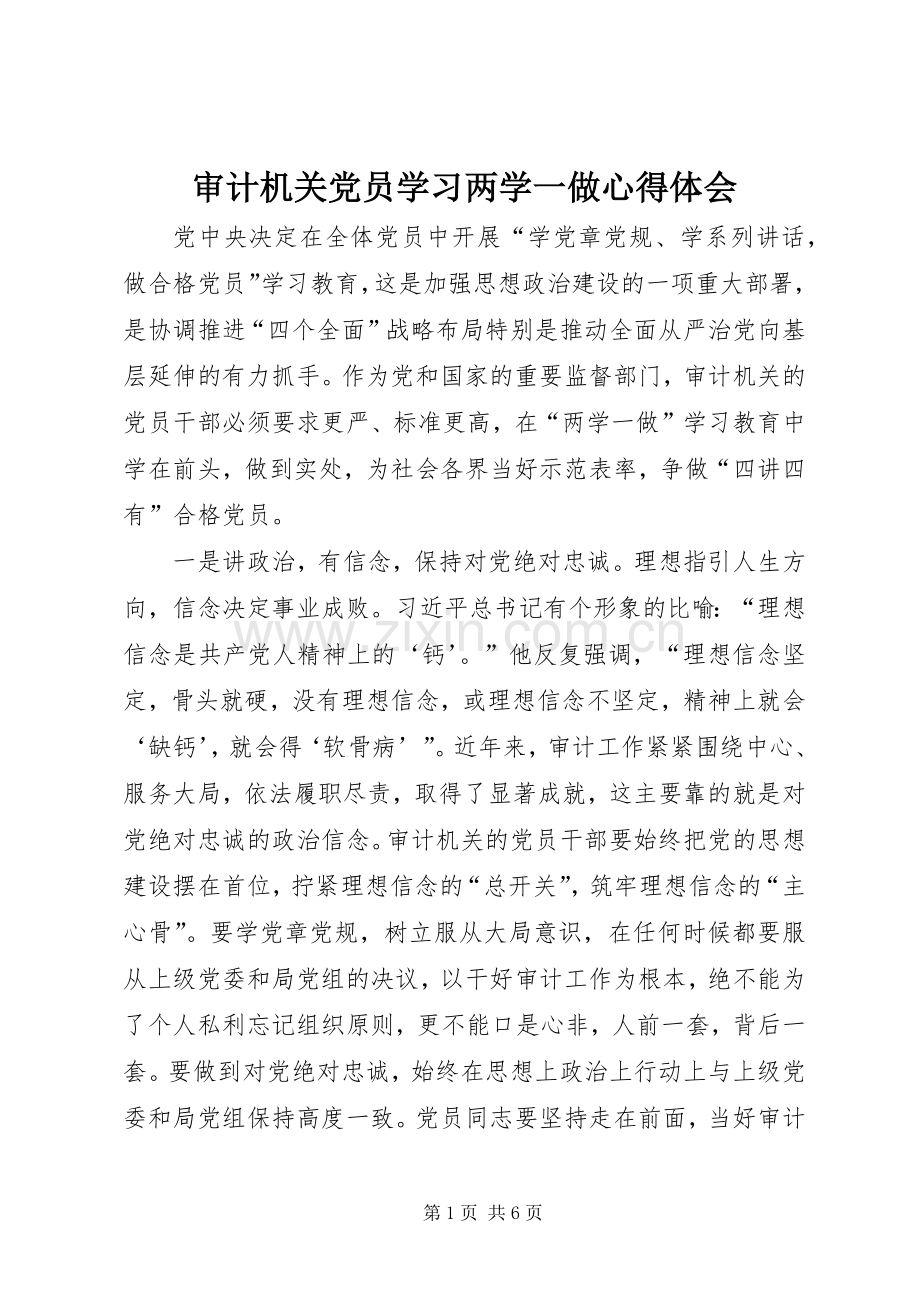 审计机关党员学习两学一做心得体会.docx_第1页