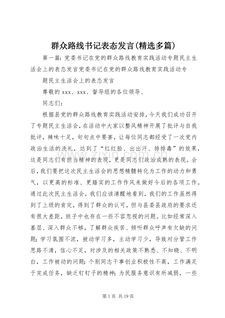 群众路线书记表态发言(多篇).docx_第1页