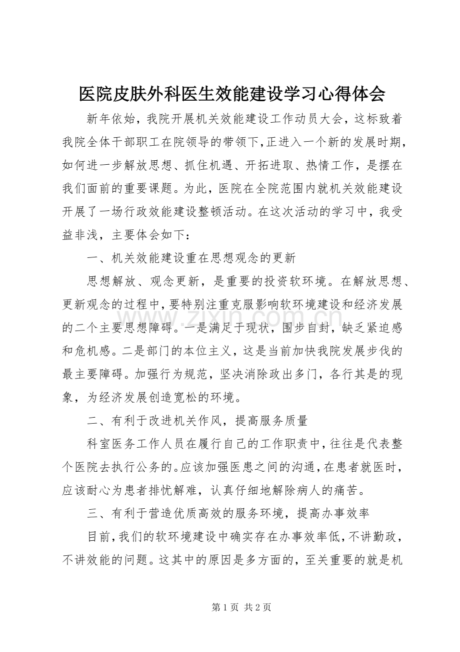 医院皮肤外科医生效能建设学习心得体会.docx_第1页