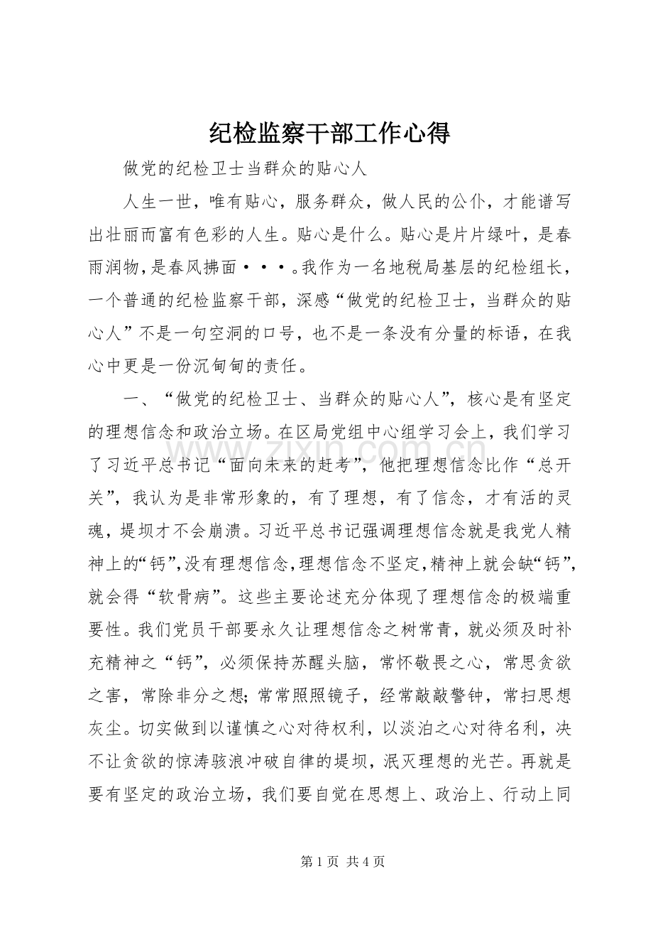 纪检监察干部工作心得.docx_第1页