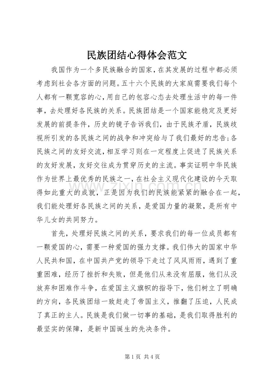 民族团结心得体会范文.docx_第1页