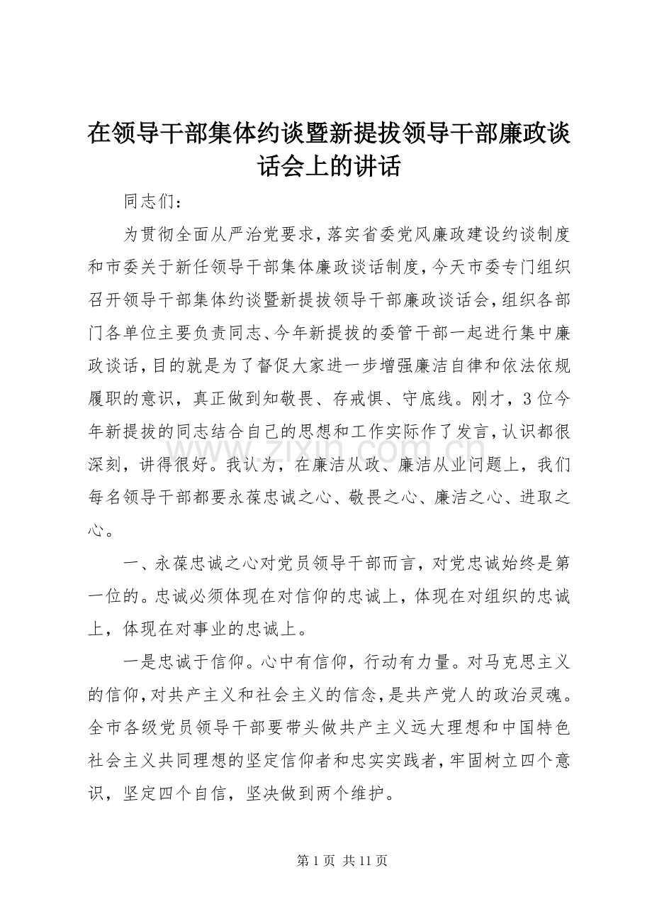 在领导干部集体约谈暨新提拔领导干部廉政谈话会上的讲话.docx_第1页