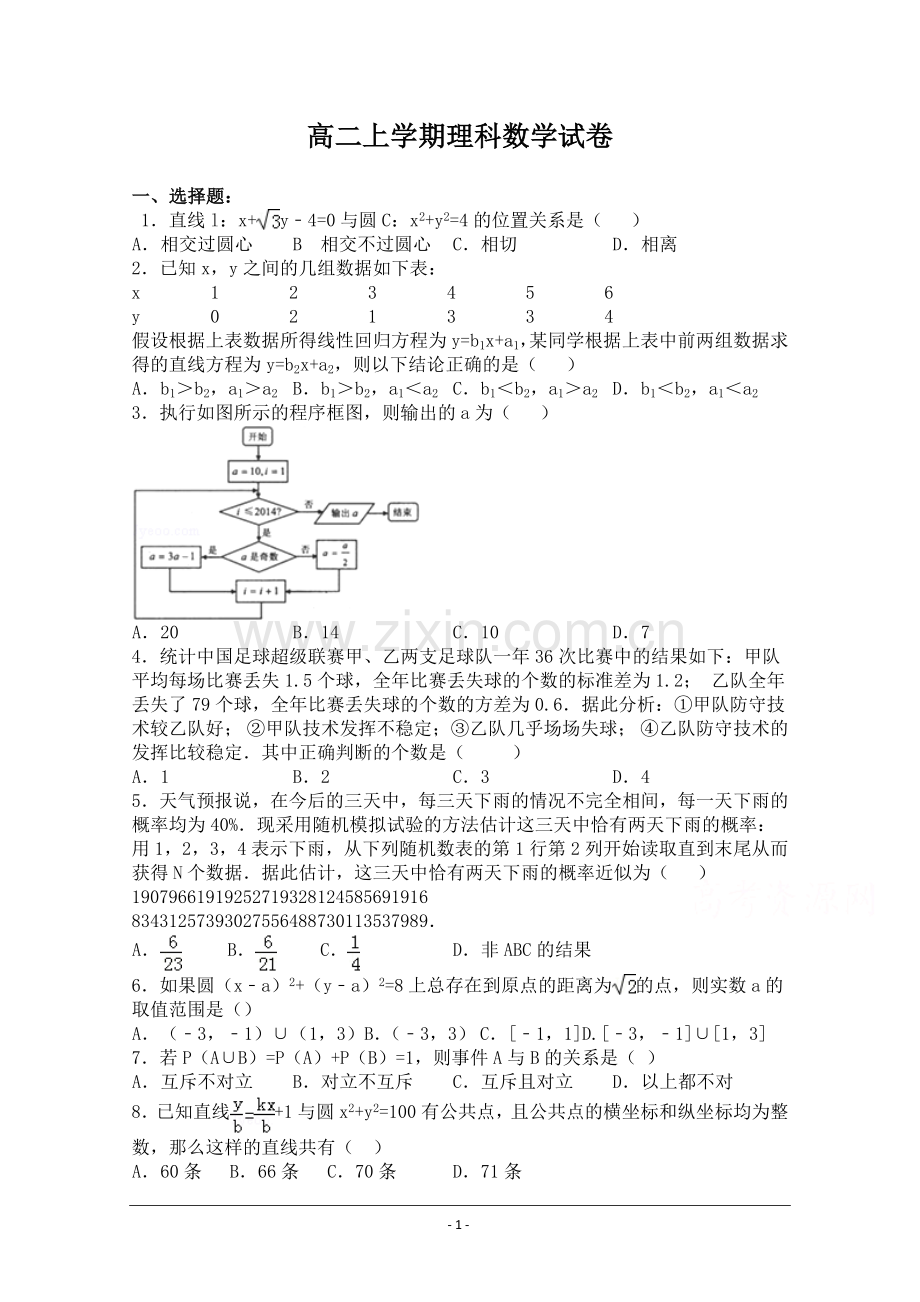 高二理科数学试题2.doc_第1页