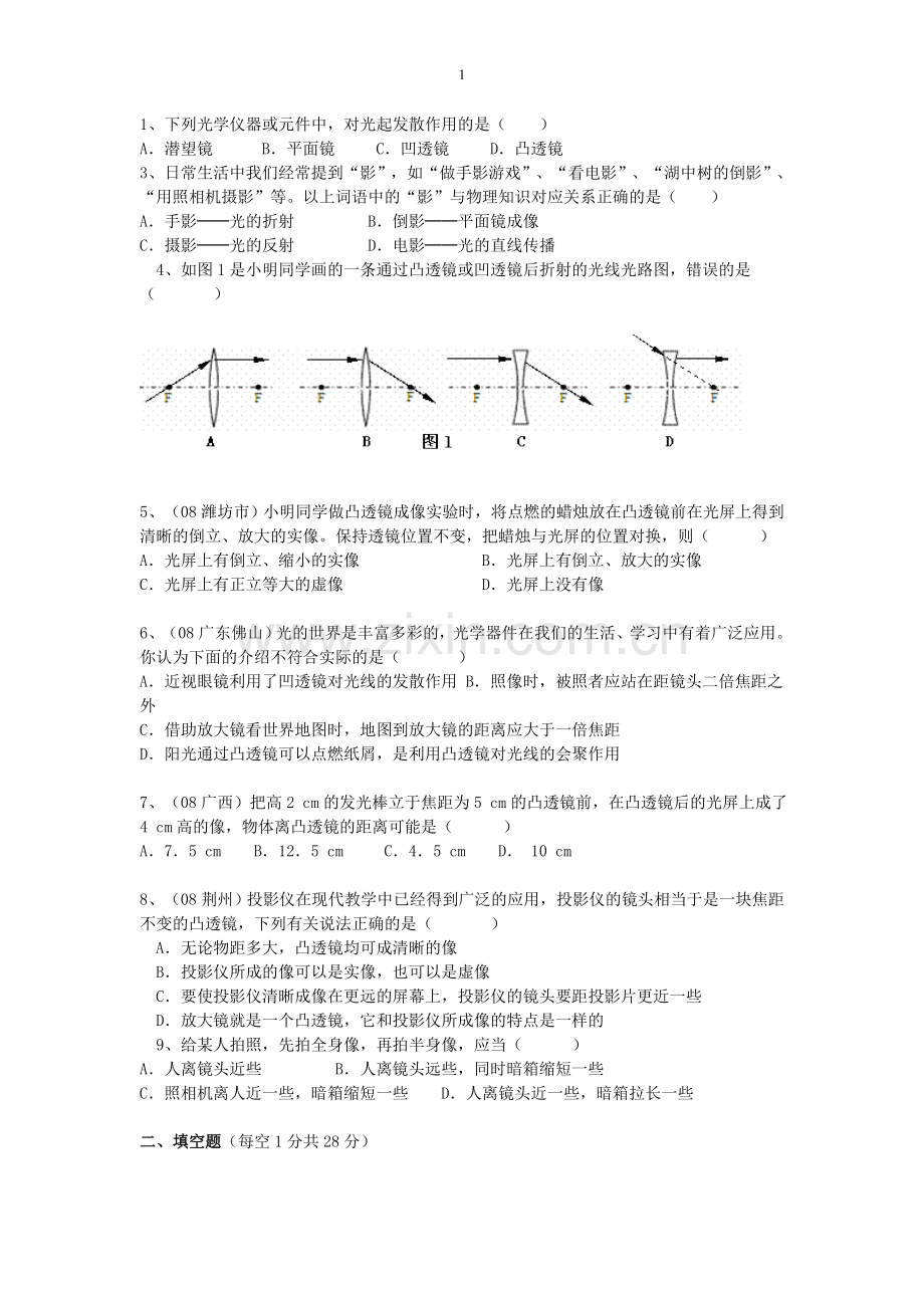 凸透镜成像练习题 (1).doc_第1页