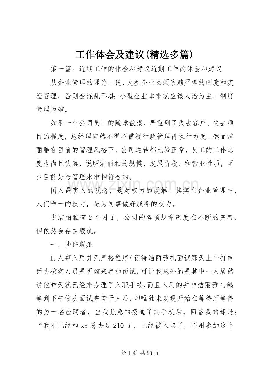 工作体会及建议(多篇).docx_第1页