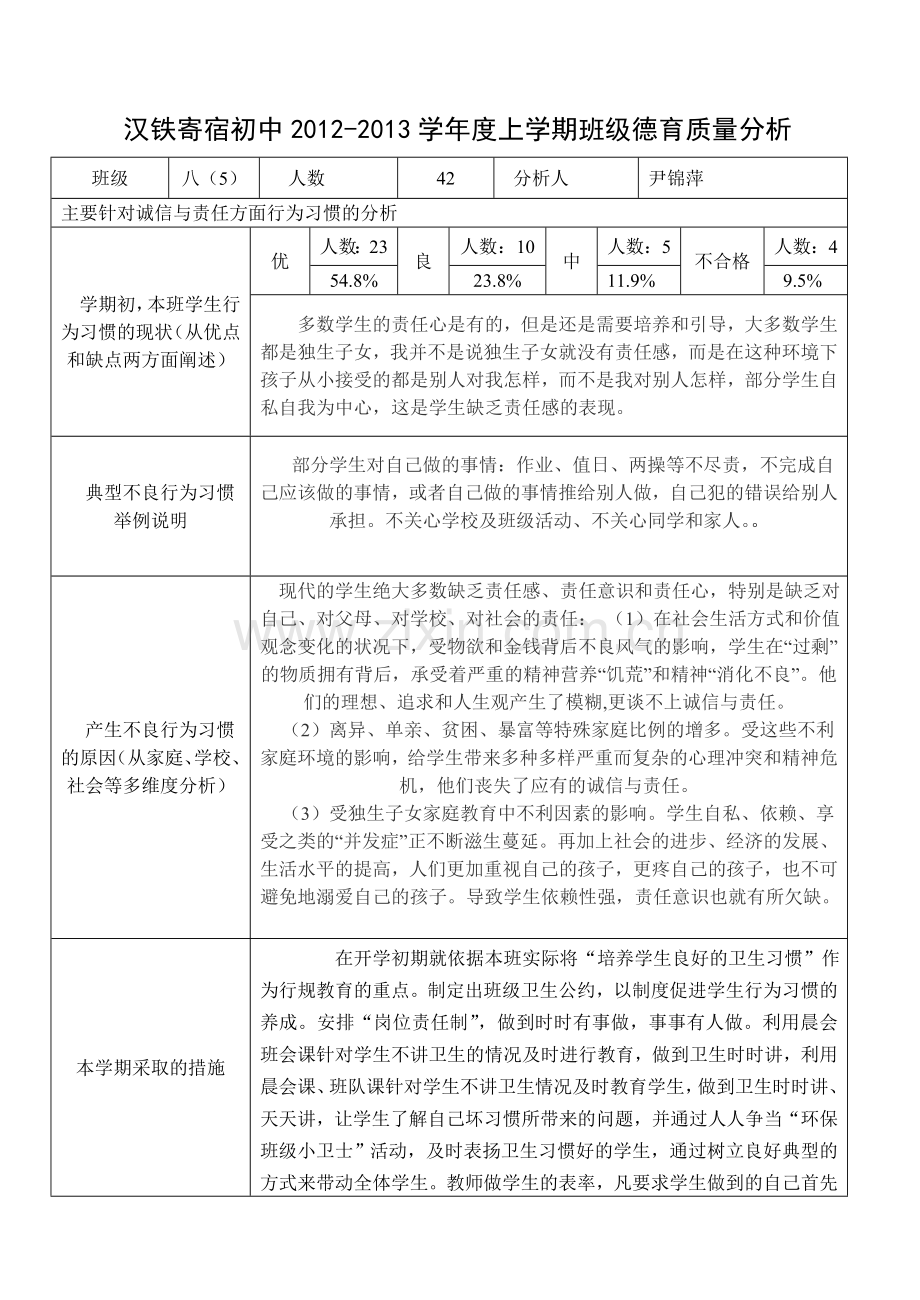 八年级上学期德育质量分析.doc_第1页