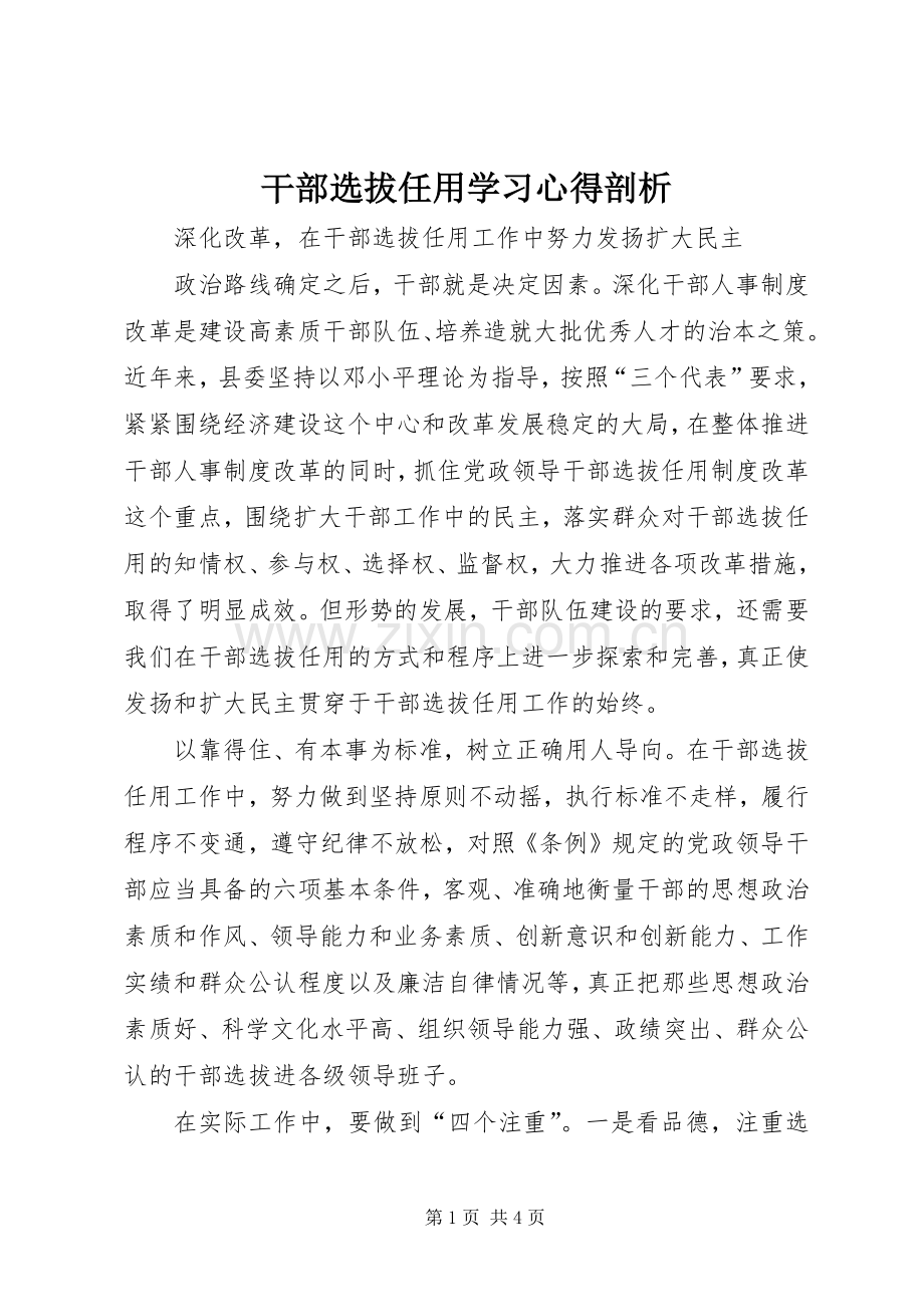 干部选拔任用学习心得剖析.docx_第1页