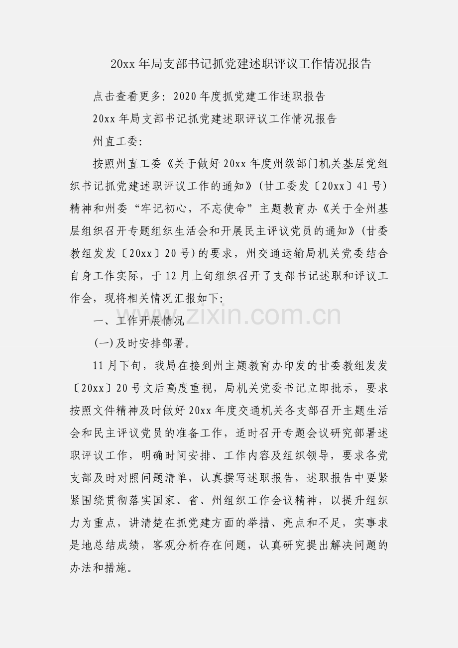 20xx年局支部书记抓党建述职评议工作情况报告.docx_第1页