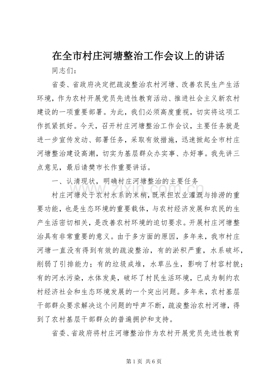 在全市村庄河塘整治工作会议上的讲话.docx_第1页