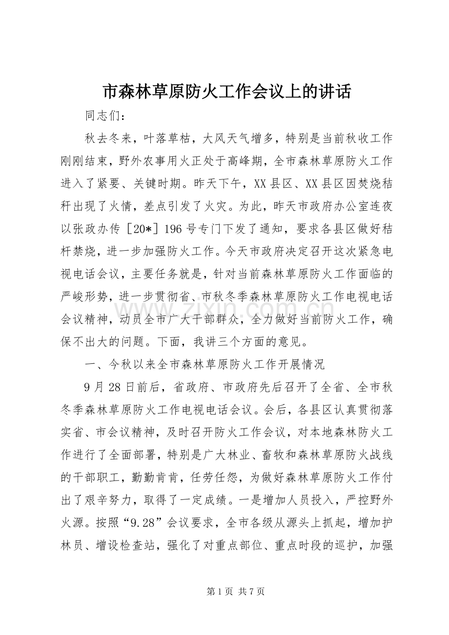 市森林草原防火工作会议上的讲话.docx_第1页