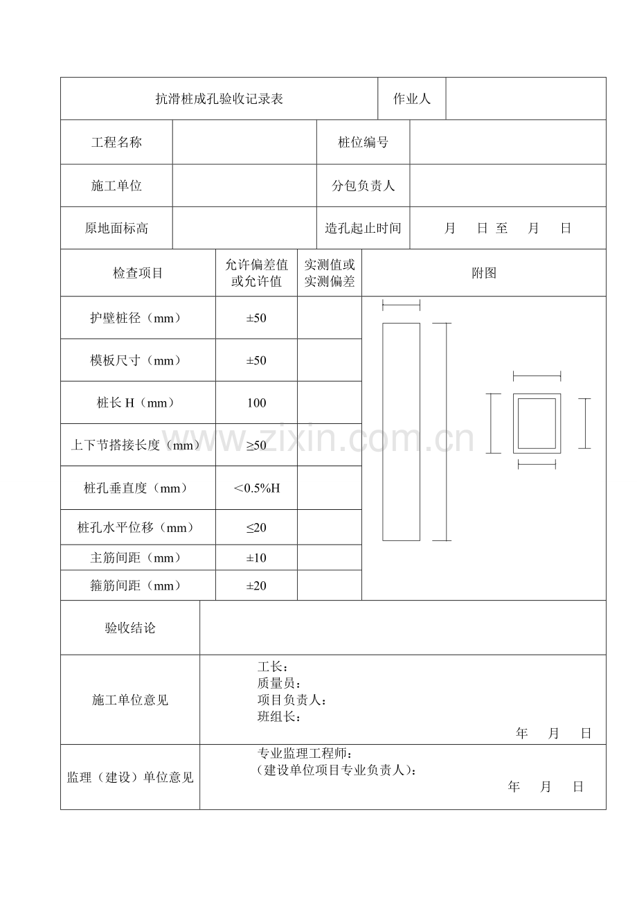 人工挖孔桩(抗滑桩)验收记录表.doc_第1页