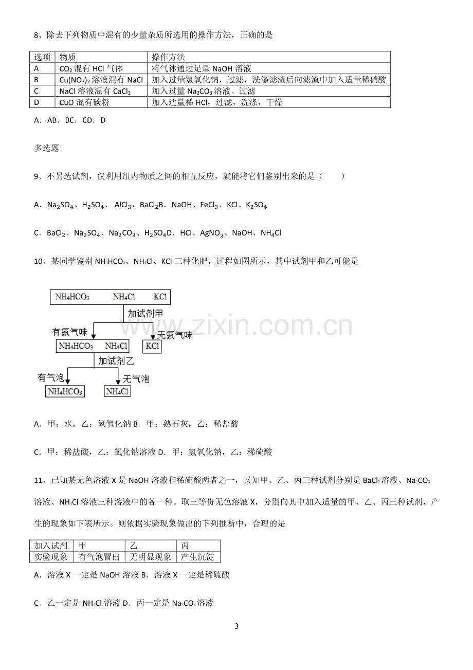 (文末附答案)2022届初中化学盐化肥考点专题训练.pdf_第3页