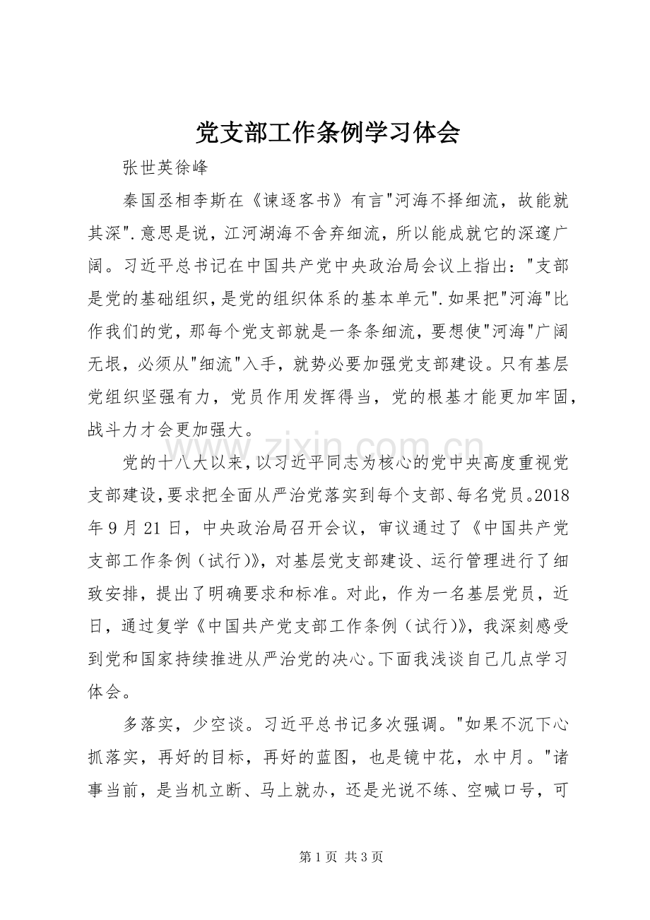 党支部工作条例学习体会.docx_第1页