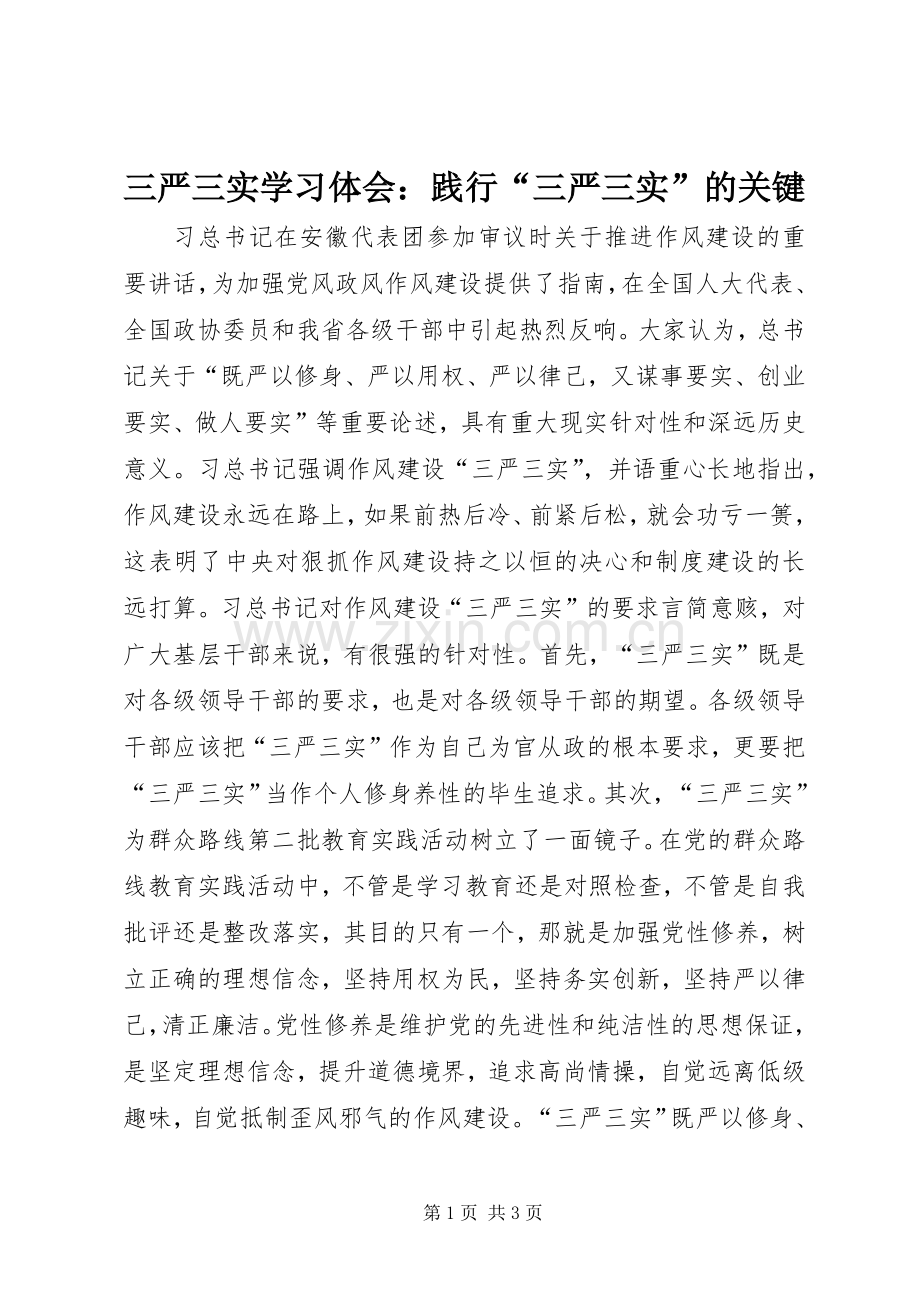 三严三实学习体会：践行“三严三实”的关键.docx_第1页