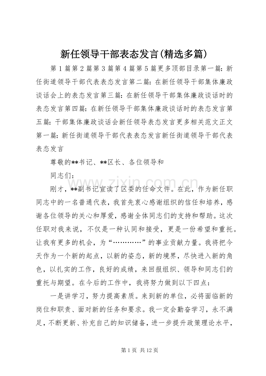 新任领导干部表态发言(多篇).docx_第1页