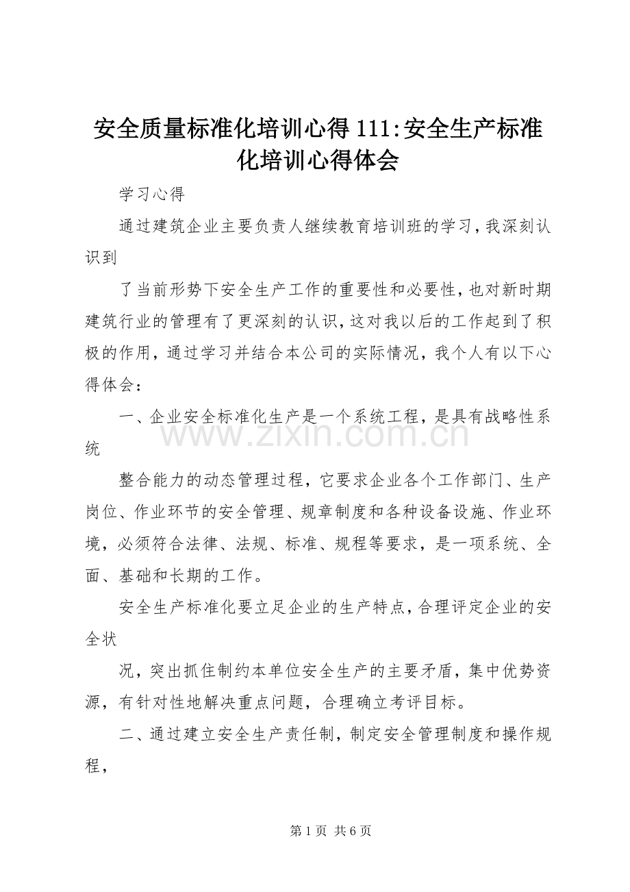 安全质量标准化培训心得111-安全生产标准化培训心得体会.docx_第1页