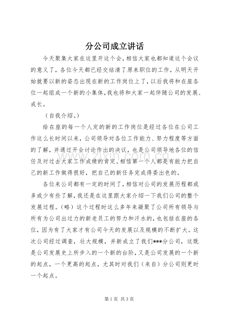 分公司成立讲话.docx_第1页