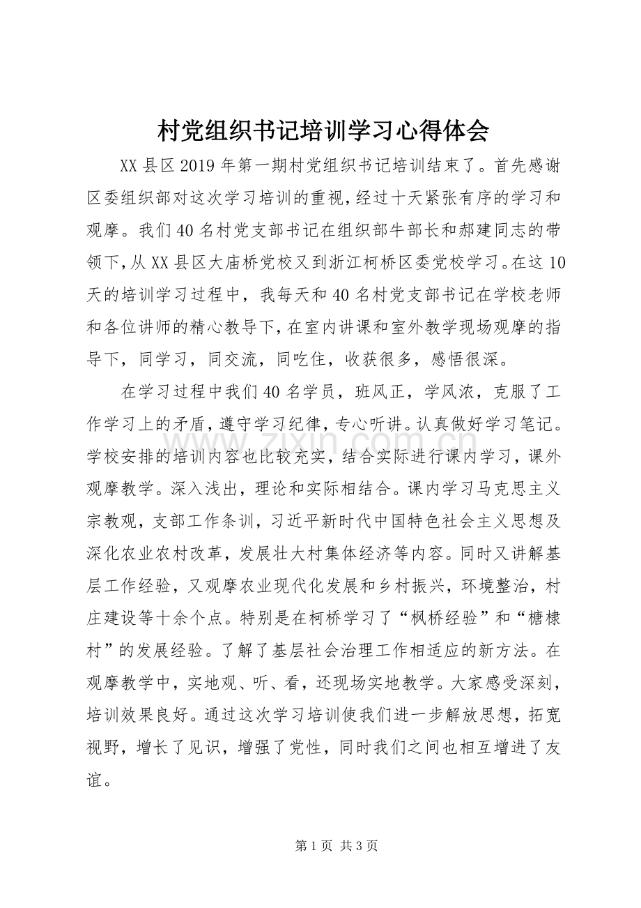 村党组织书记培训学习心得体会.docx_第1页