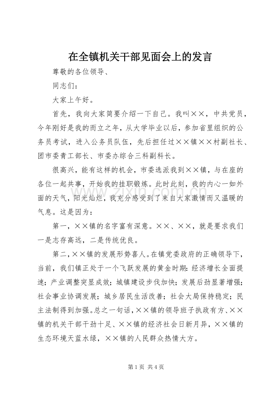 在全镇机关干部见面会上的发言.docx_第1页