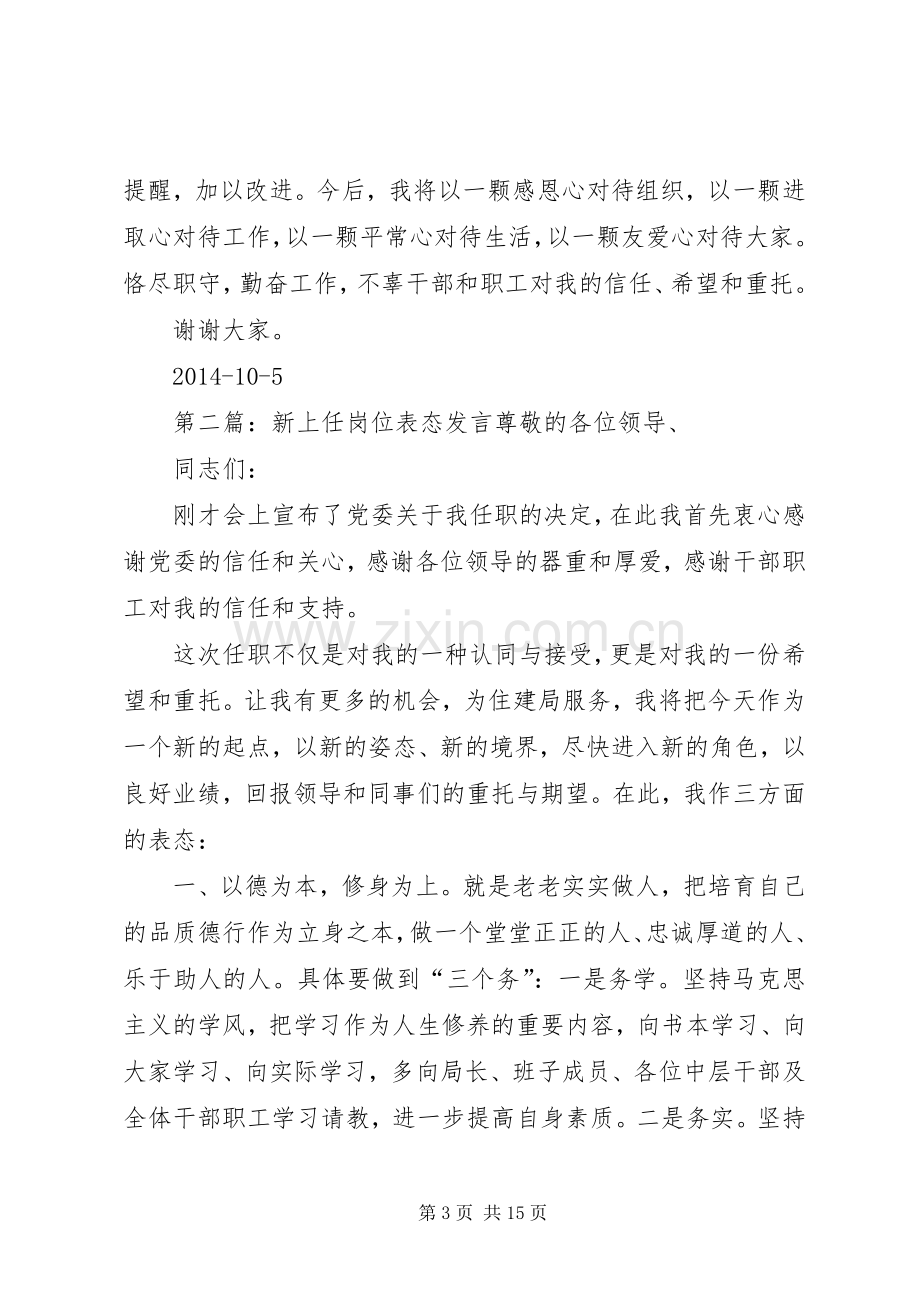 新上任岗位表态发言(多篇).docx_第3页