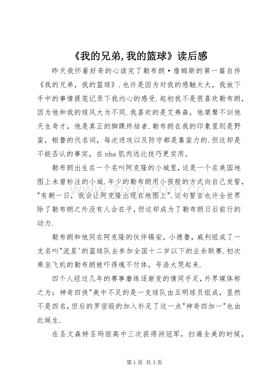 《我的兄弟,我的篮球》读后感.docx_第1页