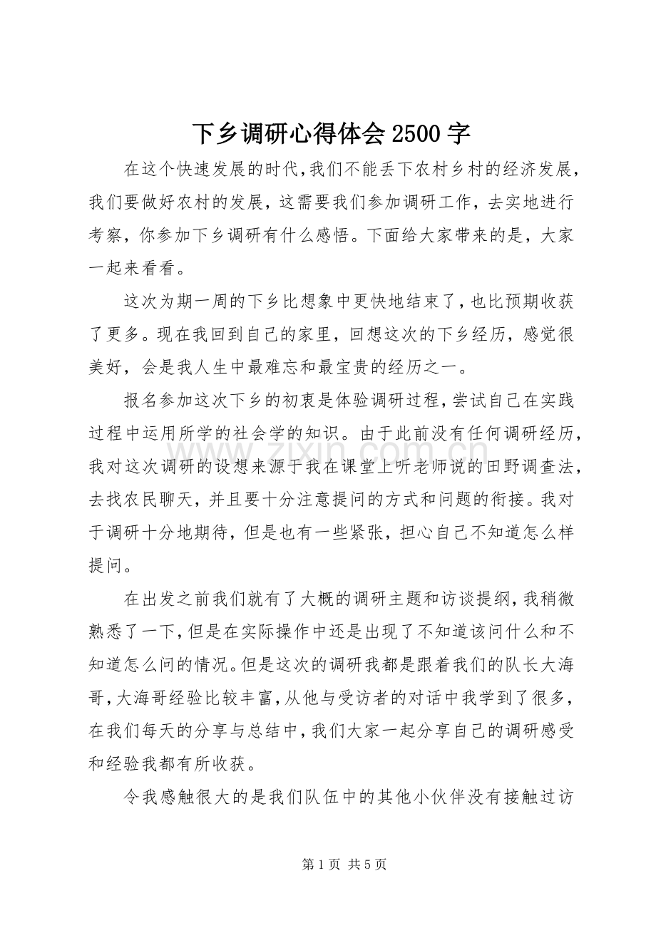 下乡调研心得体会2500字.docx_第1页