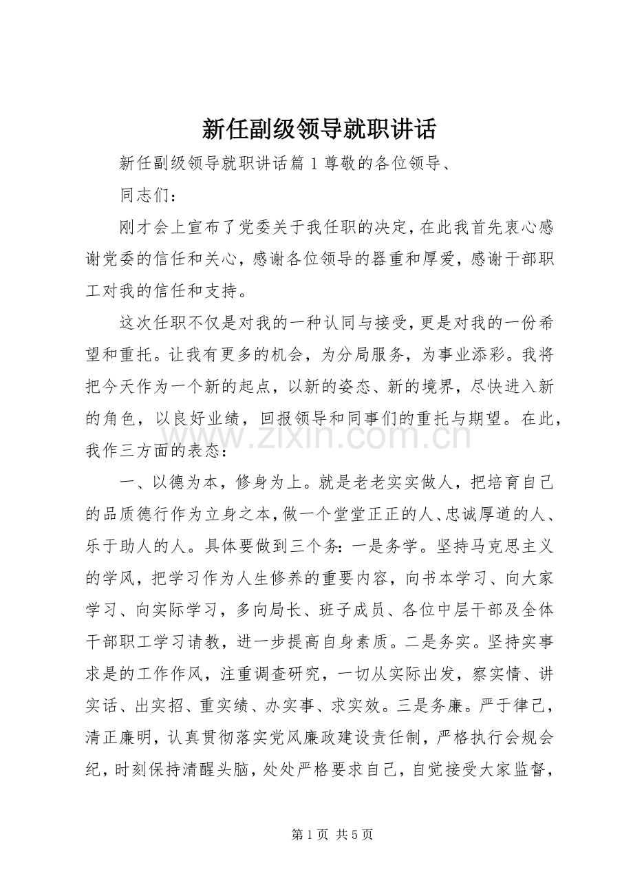 新任副级领导就职讲话.docx_第1页