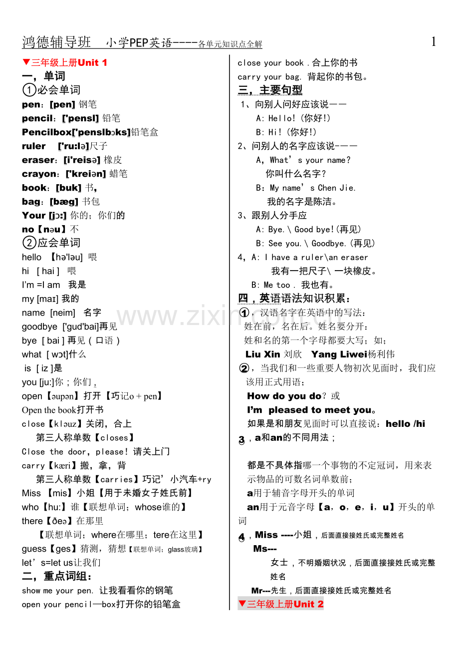 人教版PEP小学英语单词表(带音标).doc_第1页