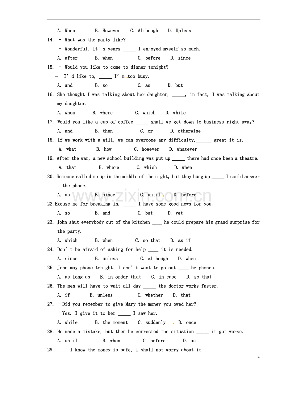 山西省原平市第一中学2012-2013学年高一英语-Conjunction(连词专项练习).doc_第2页