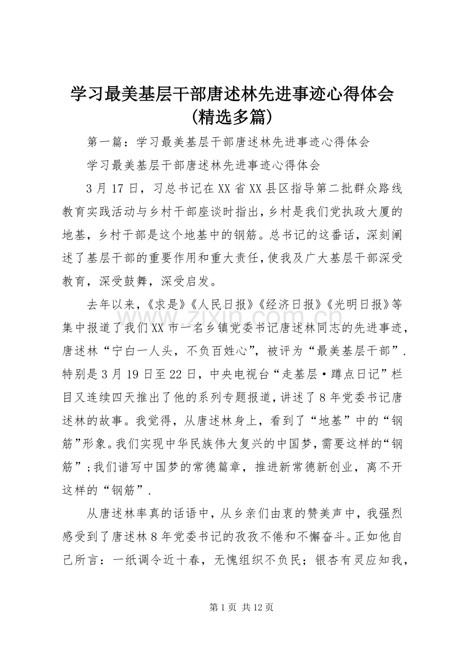 学习最美基层干部唐述林先进事迹心得体会(多篇).docx_第1页