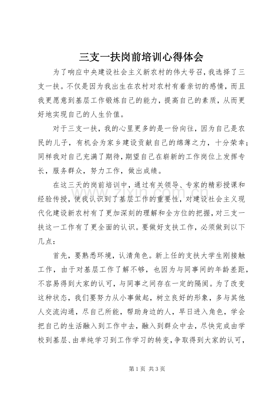 三支一扶岗前培训心得体会.docx_第1页