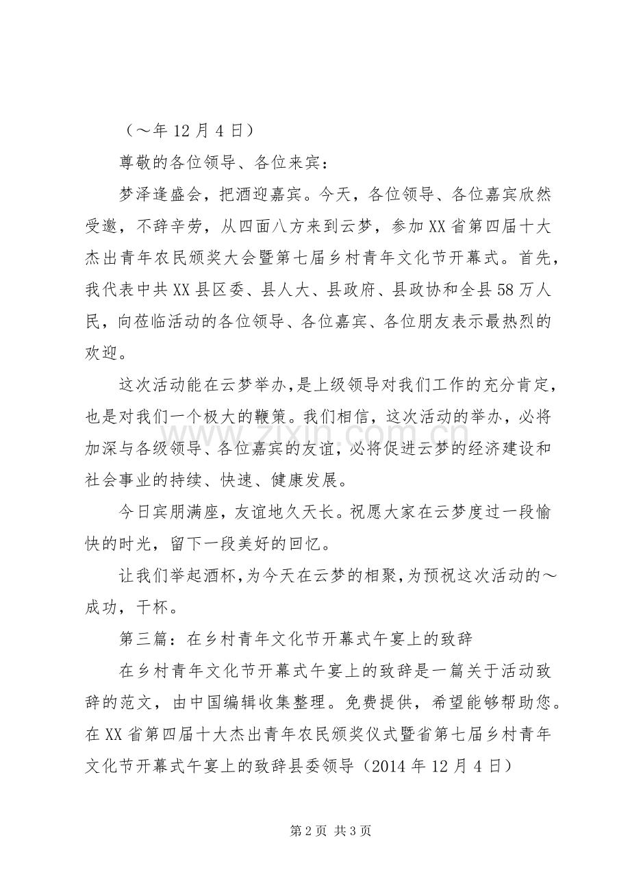 第一篇：在乡村青年文化节开幕式午宴上的致辞.docx_第2页