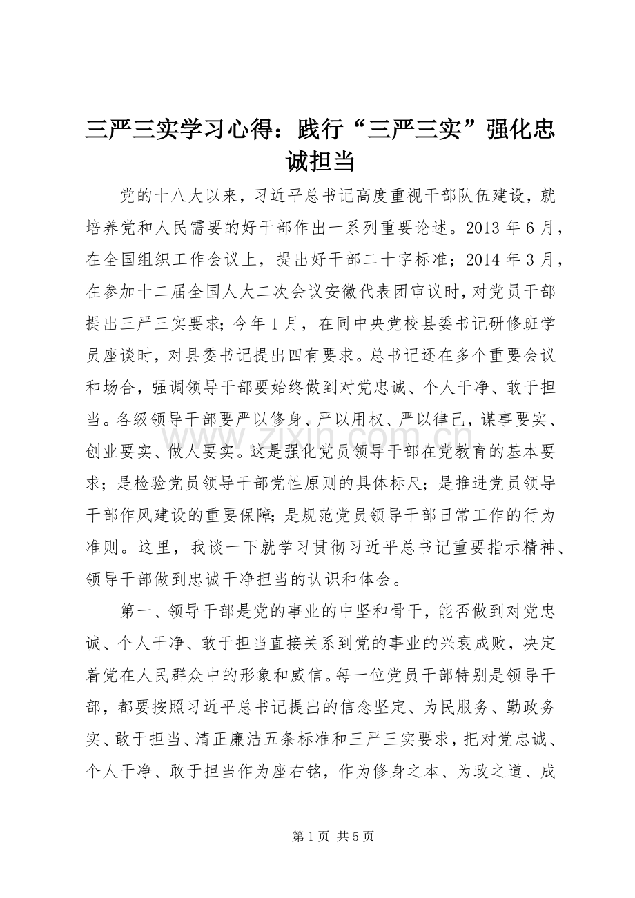 三严三实学习心得：践行“三严三实”强化忠诚担当.docx_第1页