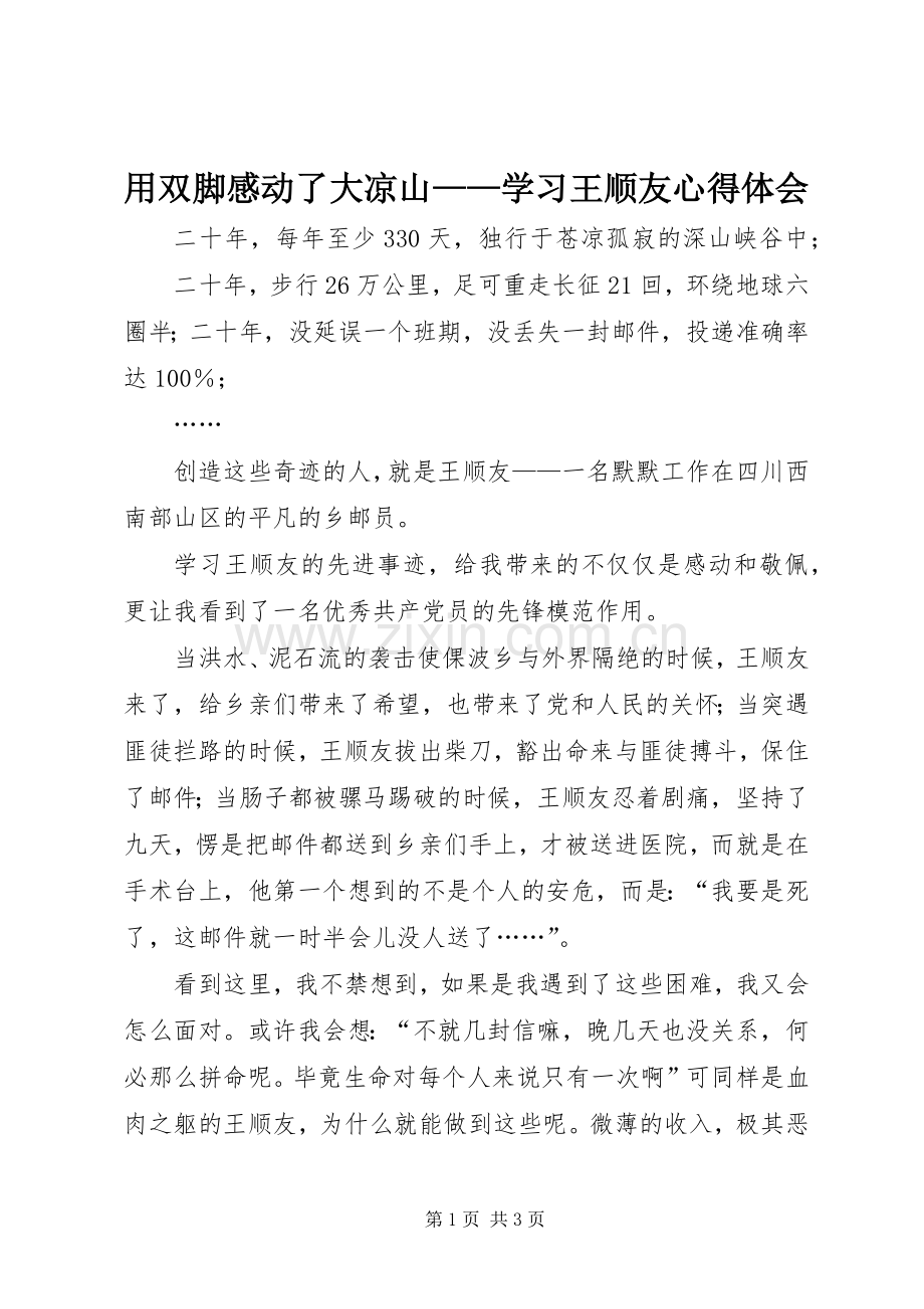 用双脚感动了大凉山——学习王顺友心得体会.docx_第1页