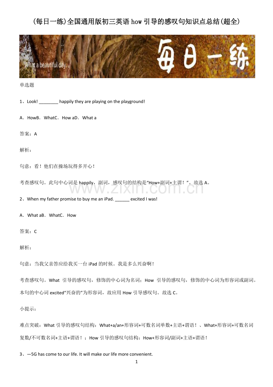 全国通用版初三英语how引导的感叹句知识点总结.pdf_第1页