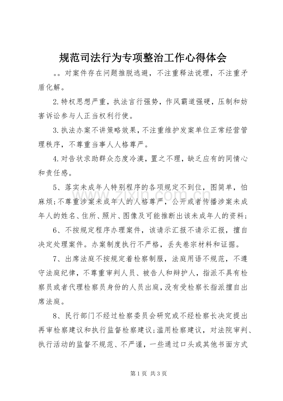 规范司法行为专项整治工作心得体会.docx_第1页