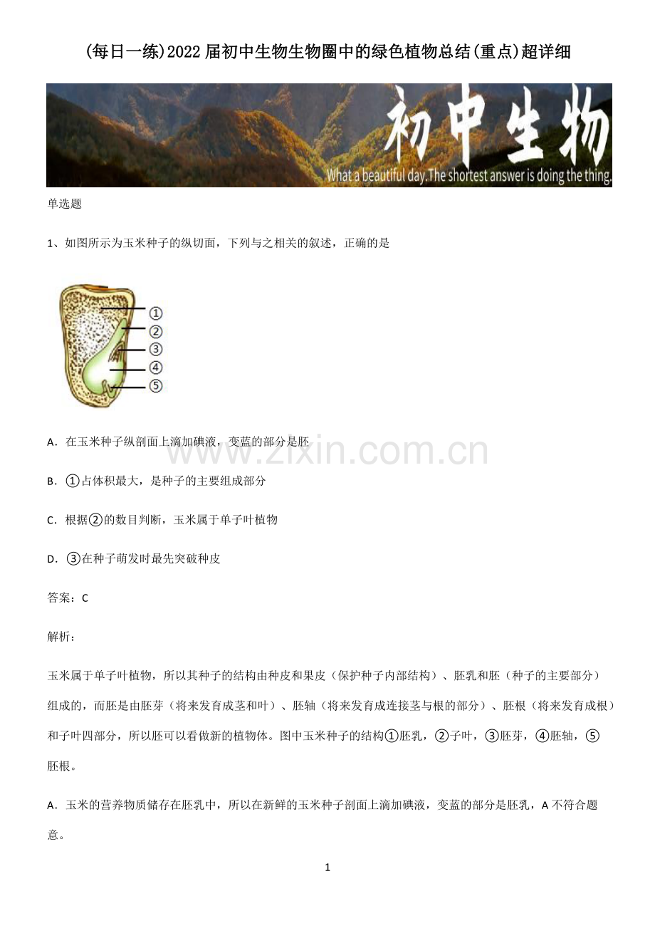 2022届初中生物生物圈中的绿色植物总结(重点).pdf_第1页