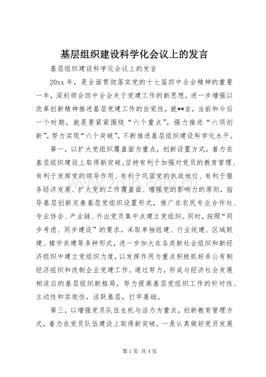 基层组织建设科学化会议上的发言.docx_第1页