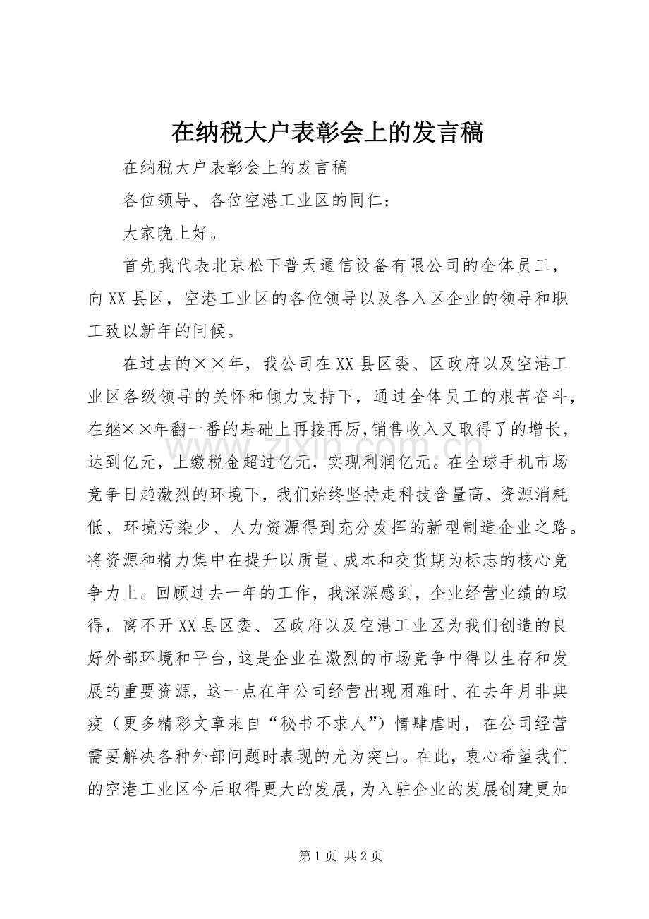 在纳税大户表彰会上的发言稿.docx_第1页