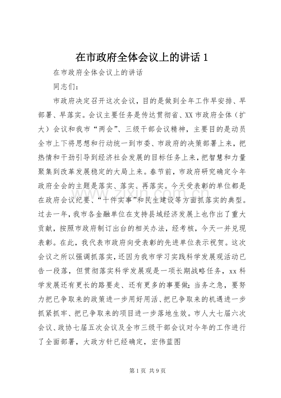 在市政府全体会议上的讲话1.docx_第1页