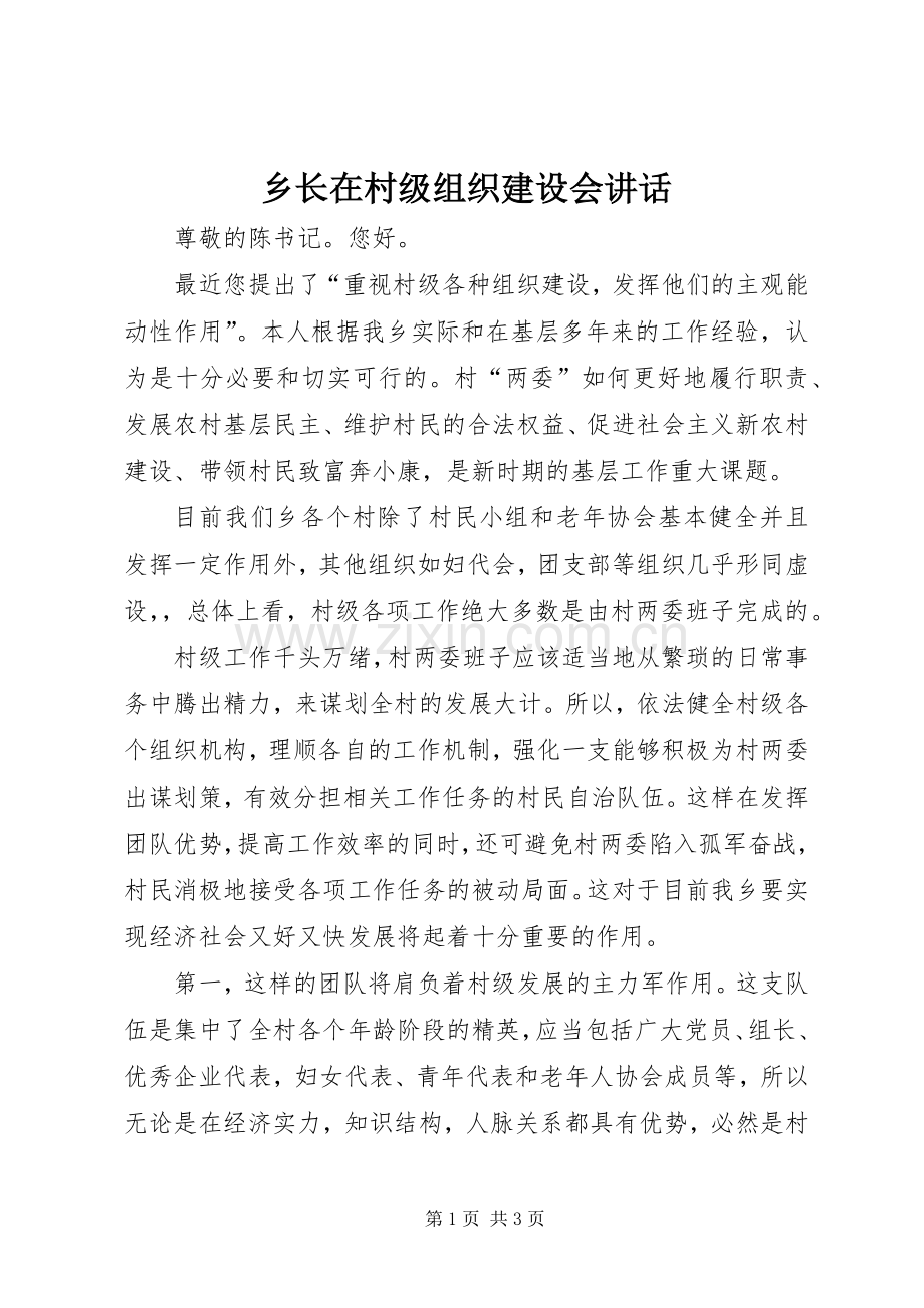 乡长在村级组织建设会讲话.docx_第1页